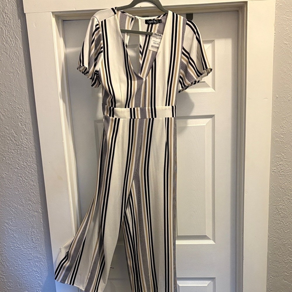 Striped Jumpsuit with V-Neck